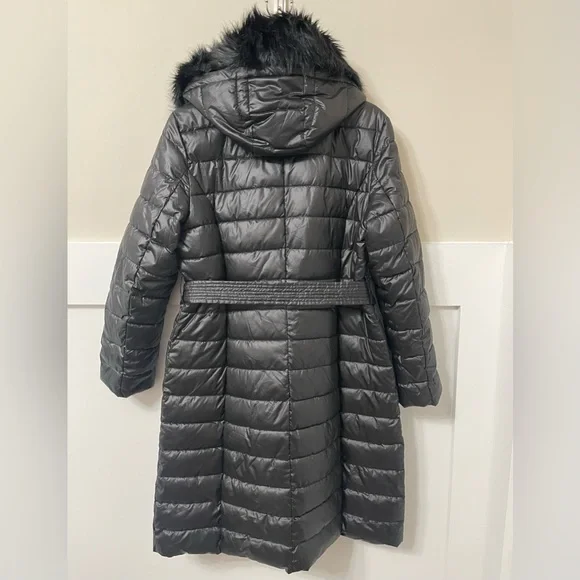 Kenneth Cole Black Women Puffer Faux Fur Hood Winter Coat Size Large